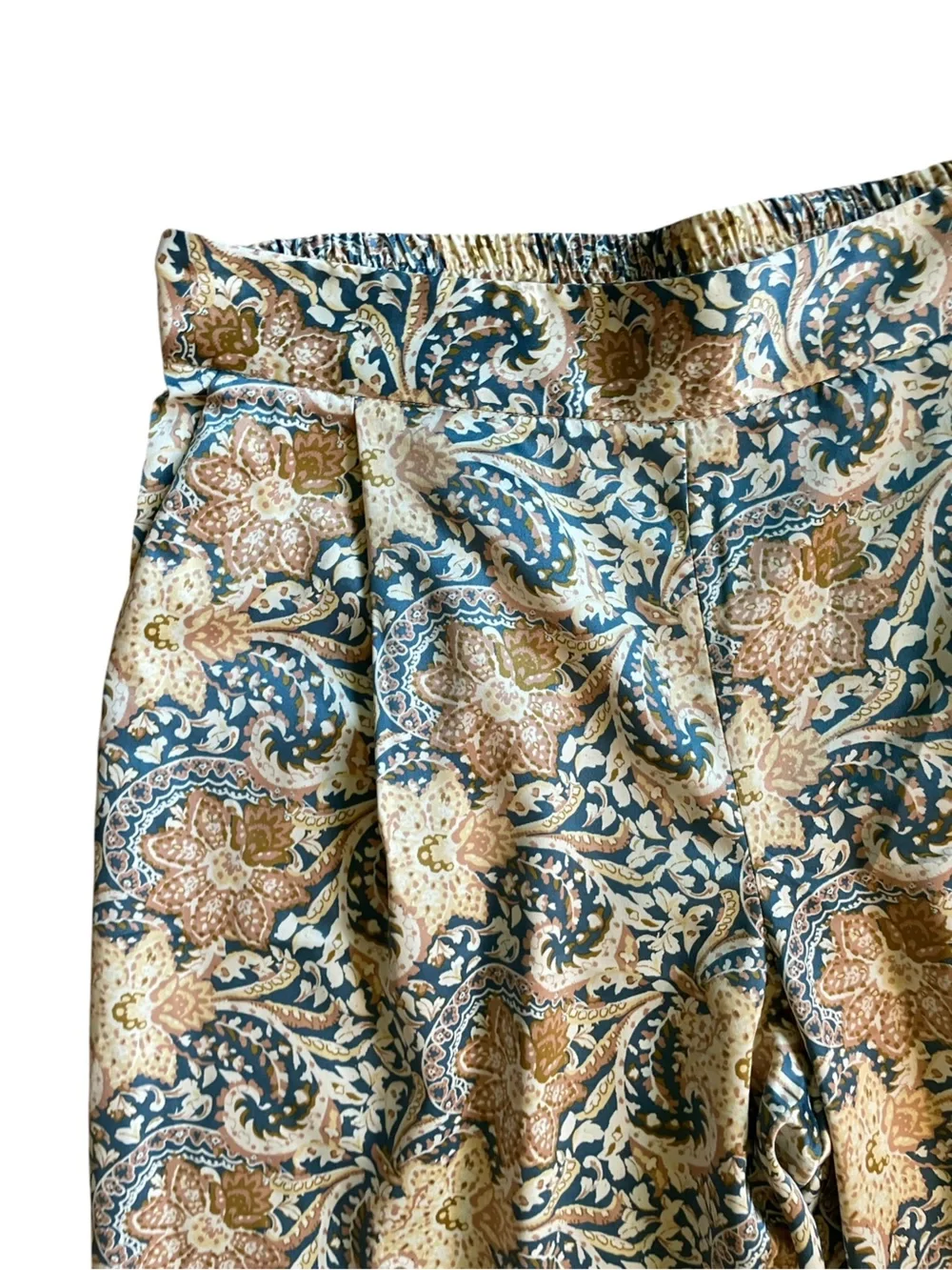 C50- DREW Blue and Tan Floral Wide-Leg Pants